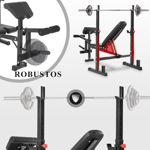 ISE Banco Musculación Plegable con soporte para piernas y brazos, Banco Pesas con rack musculación, Banco Press ajustable con soporte para curl de piernas, Banco De Pesas para barra olímpica - imagen 2