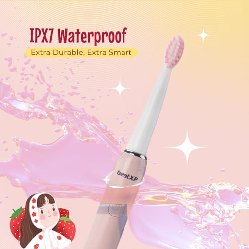 Image of beatXP Jiggle Sonic Electric Toothbrush for Kids with 2 Brush Heads & 3 Cleaning Modes | Rechargeable Electric Toothbrush | 20500 strokes /min with Long Battery Life (Rosy Pink)