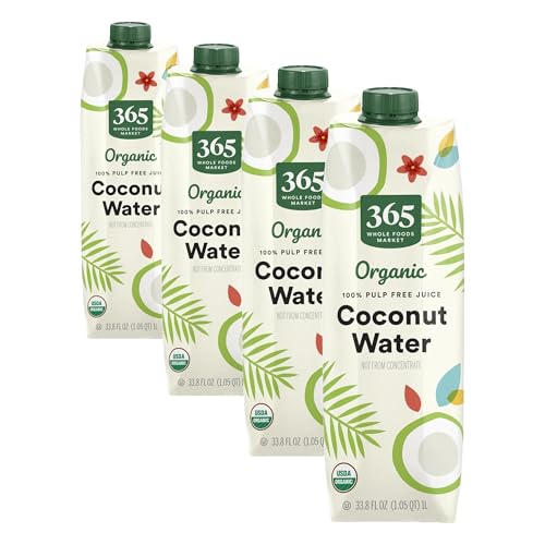 365 by Whole Foods Market, Organic Coconut Water, 100% Pulp-Free Juice, 33.8 Fl Oz (Pack of 4)