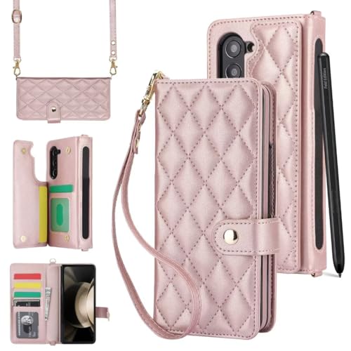 Housse cuir Samsung Galaxy Z Fold 5 Or Rose haute résistance style portefeuille