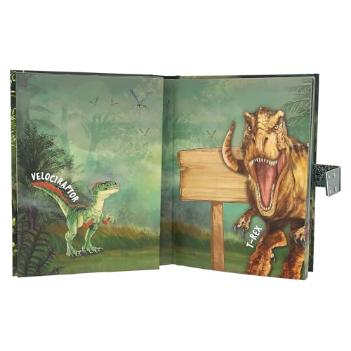 Depesche 12407 Dino World - Tagebuch mit Zahlen-Code und Sound, Buch mit Dinosaurier-Motiven und 80 linierten, bunt illustrierten Seiten