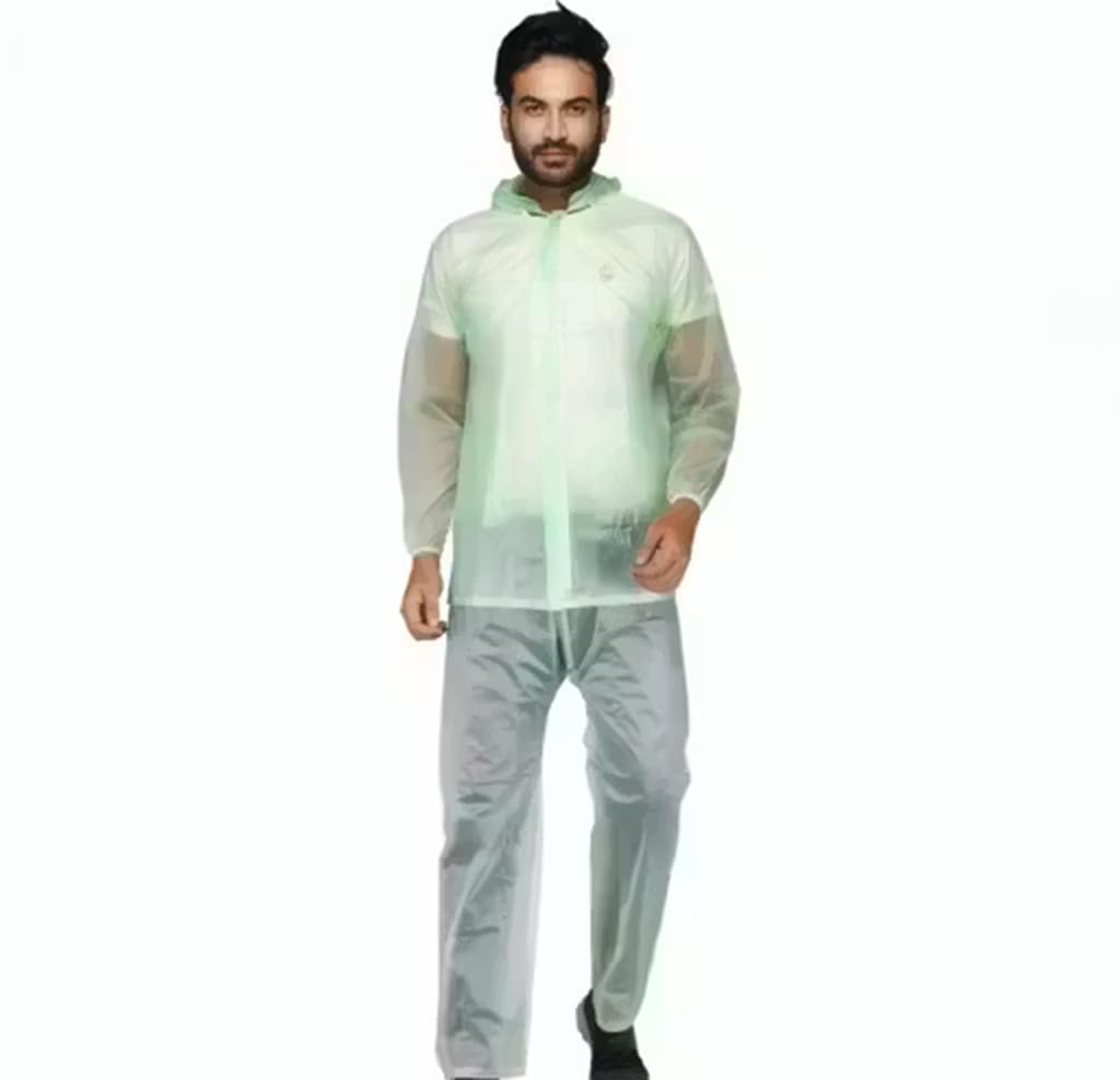 Men Raincoat, Water Resistant Rainsuit with Adjustable Hood, Drawstring Hem Set of Top & Bottom with Carrying Pouch-image-35