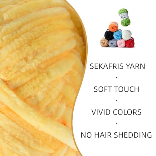 Image of 4 Pack Plush Chenille Chunky Yarn - Fluffy Velvet Yarn Crochet for Blanket Knitting and Crocheting - Soft Baby Yarns for Crocheting - Amigurumi Crochet Yarns 100g (87yds) (4 Light Yellow)
