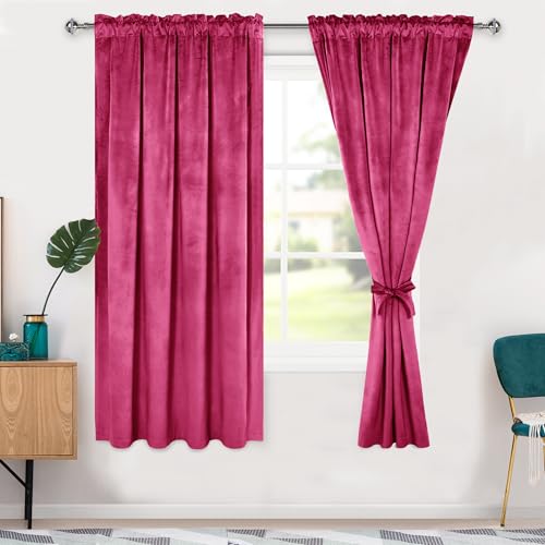 Hiasan Velvet Blackout Curtains 63 inches, 2 Panels, 52W x 63L, Berry