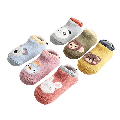 Unisex Toddler Baby Fashion Cute Warm Thick Cotton Anti Slip Socks-Great for Autumn And Winter-Set 6 Pairs Pack (Color A, 0 -12Months)