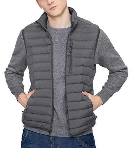 LAPASA Men's Lightweight Water-Resistant Puffer Vest REPREVE Packable Stand Collar M70