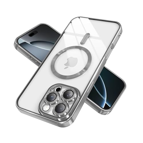 IAIYOXI Magnetic Clear Case for iPhone 17 Pro Max with Full Camera Lens Protection,Compatible with MagSafe,Plating Soft TPU Phone Case,Anti-Scratch Shockproof Slim Cover for Women Gilrs Men - Gray