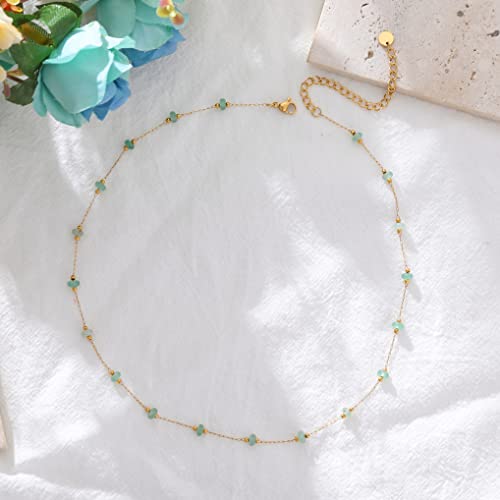 YADUDA Natural Stone Choker Necklace for Women 18K Gold Plated Beaded Necklace Turquoise Malachite Carnelian Aventurine Purple Crystal Stone Tiny Birthstone Choker4