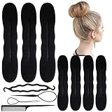 14PCS Hair Bun Maker Kit - 5 Large, 5 Small Soft Foam Sponge Buns With 4PCS Twist Tool and Comb - Lazy Curler Clips, Easy Magic Snap Roll Donut Maker for Women
