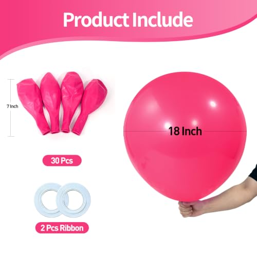 Image of KALOR 18 Inch Hot Pink Large Latex Round Balloons 30-Pack