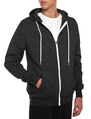 Ohoo 0326RN172 Mens Slim Fit Lightweight Zip Up Hoodie With Pockets Long Sleeve Full-Zip Hooded Sweatshirt/Dcf002-Charcoal-M thumb #4