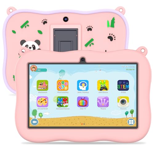 Immagine prodotto: PRITOM Tablet per bambini da 7 pollici, tablet per bambini con WiFi, 32 GB ROM, 512 GB Expand, Bluetooth, controllo bambini, app preinstallate, apprendimento, tablet educativo per bambini con caso