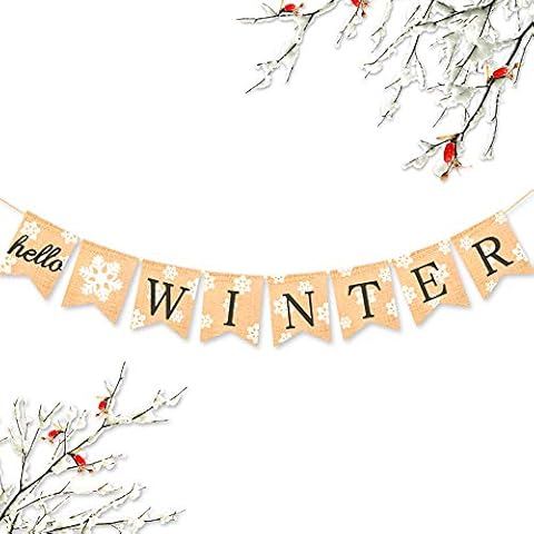 7-gost Burlap Hello Winter Banner Snowflake Winter Holiday Bunting Garland Decoration Cover