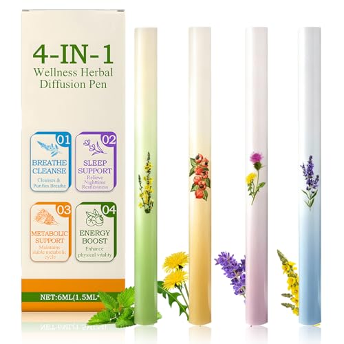 4 Pièces Stylo Diffuseur à Base de Plantes, Purificateur de Poumons À la Molène, Stick à Inhalation aux Herbes, pour Le Rafraîchir et Revigorer, Facilitant la Respiration, Formule Douce