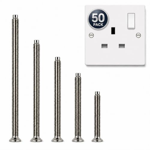 M3.5 Electrical Socket Screws | 50 Pack | 10 Each 25 35 40 50 & 75mm | Slotted Countersunk | Nickel Plated (Flat 25-75mm)