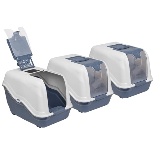 3er Sparpack XXL Katzentoilette Netta Maxi Weiss-blau