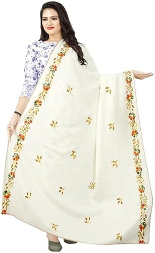 Dupatta blanc haut de gamme en rayonne brodée avec finitions artisanales 2,25 m