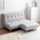 家具350 ソファー オットマン付き 2人掛け セット 幅128 おしゃれ かわいい ロー フロア ファブリック リビング グレー 118044
