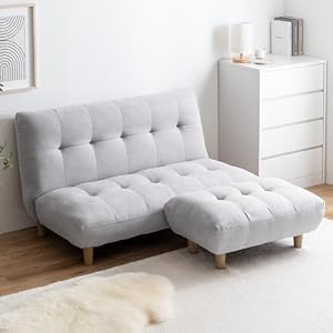 家具350 ソファー オットマン付き 2人掛け セット 幅128 おしゃれ かわいい ロー フロア ファブリック リビング グレー 118044