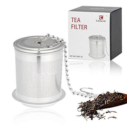 Kitcherish Tea Strainers for Loose Tea Fine Mesh Ball Infuser Filters 188 Stainless Steel with Extended Chain 1 Pack