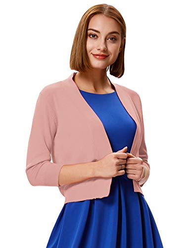GRACE KARIN Classic Open Front Soft Cropped Cardigan Sweater Knit Ribbed Outwear (Light Pink,S — view 2