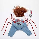 XehCaol Chucky Hundekostüme für Hunde Wig and Knife,Lustige Chucky Hundekleidung Puppe Halloween Cosplay Kostüm (S)