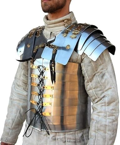 Roman Soldier Military Body Armor Suit, 18 Gauge Steel with Brass Accents and Leather Straps, Medieval Warrior Costume for LARP Reenactment Cosplay