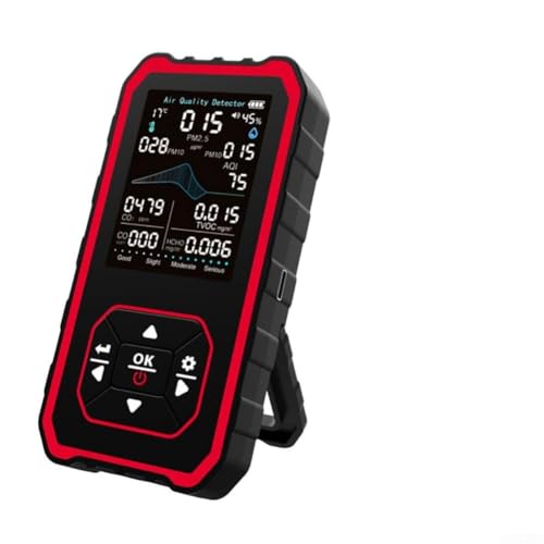 Monitor de calidad del aire interior PM2.5 PM1.0 PM10 y medición de dióxido de carbono, sensores de temperatura y humedad, alertas en tiempo real, 2500 mAh (negro)