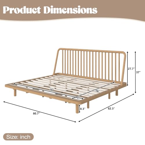 Image of Bellemave King Size Bamboo Bed Frame with Slatted Slanted Headboard,Natural