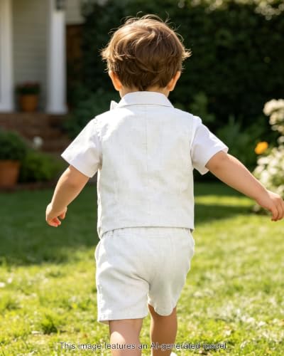 Image of SANGTREE Baby Boy Suit Wedding Ring Bearer Outfits Vest Short Sleeve Bowtie Shirt Suspender Summer Gentleman Shorts Sets