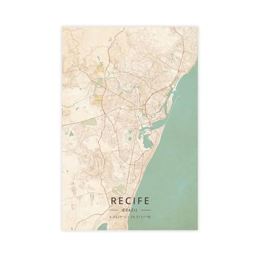 Generisch Recife Stadtkarte Vintage Leinwandposter 60x90