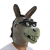 MostaShow Donkey Mask, Latex Sherk Mask, Deluxe Full Face Animal Head Mask for Halloween Adult Costume Party