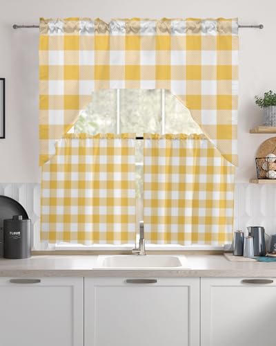 Tier and Swag Window Curtain Set, Rustic Country Yellow and
