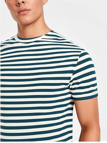 Image of Mack Jonney Oversized | Loose Fit | Half Sleeves 100% Cotton Round Neck Striped T-Shirt for Men-MACK640651