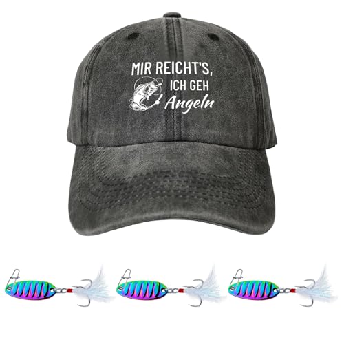 Geschenke für Angler Männer Fischerhut mit und 3 Fischhaken, Cap Geschenke für Männer Baseballcap Herren Lustige Geburtstagsgeschenke für Mann, Angler Geschenke Vatertagsgeschenk für Papa Baseball Cap