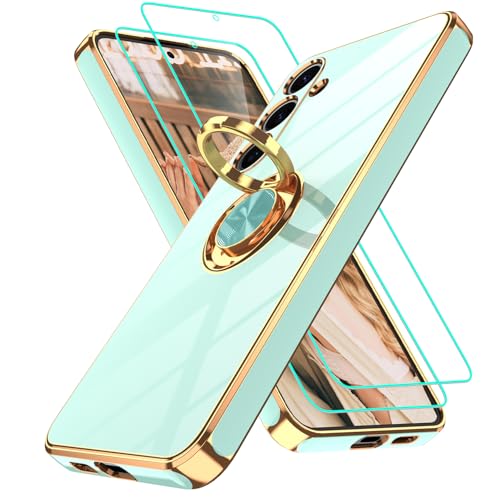 Coque Samsung S24 verte à bord doré pour regarder vos vidéos en mains libres