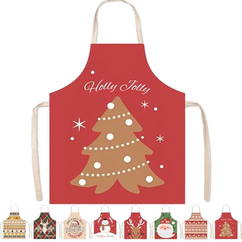 MORAINJAY Avental de Natal, 65 x 75 cm, avental de cozinha de desenhos animados de Natal para mulheres e homens, aventais de Natal ajustáveis impermeáveis, presente de decoração de cozinha, Árvore de