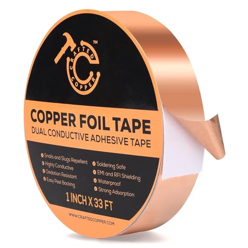 Conductive Pure Copper Tape Pure Double Sided Adhesive Copper Foil Tape for Stained Glass Guitars EMI Shielding Electric Connections Repairs Grounding Crafts (1INCH*33FT)