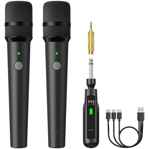 TONOR Micro Dynamiques sans Fil Rechargeables, Système Double Microphones à Main avec Récepteur pour Karaoké, Chant, Fêtes à Domicile, Anniversaire,...