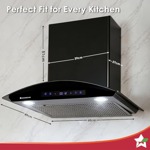 Image of Wonderchef Ultra Curve 60cm Filterless Auto-clean Kitchen Chimney with Oil Collector, BLDC Motor, Suction 1700 m3 /hr, Motion Sensor + Touch Control, 15-Yr Warranty on Motor & 5-Yr Comprehensive, Black