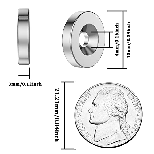 Ring Neodymium Strong Magnets With Disc Countersunk Hole Rare Earth Magnets Heavy Duty 0.59"Dx0.12"H Round Small Magnets With Mounting Screw For Crafts Diy Science Lockers Tool Storage, 6 Pcs #TOP2