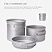 iBasingo Titanium Cookware Set with Folding Handle Ultralight Portable Camping Mess Kit for Picnic Travel Backpacking (1080ml Soup Pot + 900ml Cup + 500ml Frying Pan) Ti2036C
