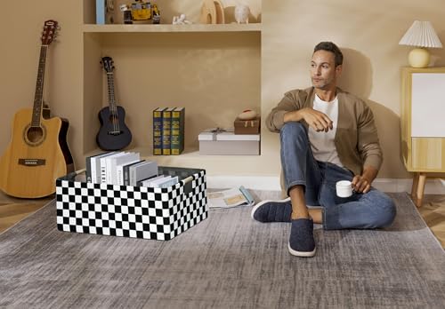 Image of Checkered Storage Basket Foldable Nursey Box | 16.9 inch Storage Cube for Women Closet Organizer Boys Car Toys Bins with Handles | Sturdy Cardboard & Washable Fabric 2Pack