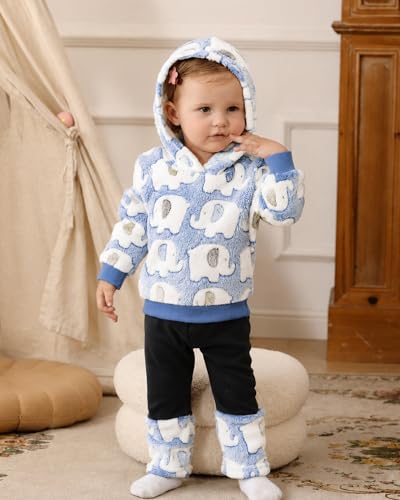 Image of Jecson Toddler Girl Clothes Baby Girl Fleece Hoodie Outfits Thick Thermal Winter Leggings 2Pcs Clothing Sets 6M-4T