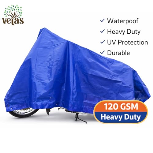 Image of VETAS Waterproof Tarpaulin Sheet 9 x 6 Ft | 120 GSM Blue UV Resistant Tirpal /Tadpatri | Heavy Duty, Tear-Proof, Reusable Cover with Eyelets for Roof, Outdoor, Camping & Vehicle Use