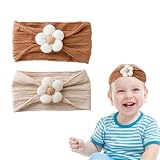 Landrain 2 Stück Neugeborene Flowe Baby Stirnband Mädchen 6-12 Monate, Elastische Baby Haarband 0-6 Monate