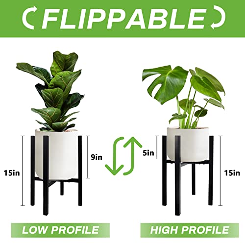 Cadani Metal Adjustable Plant Stand, Mid-Century Plant Stand, Flower Pot Stand With Trays To Fit Different Sized Pots, Heavy Duty Plant Holder Rack For Home Indoor And Outdoor, Black #TOP2