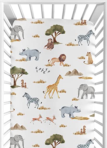 Image of Sweet Jojo Designs Fitted Baby Crib Sheets (Jungle Safari Animals) for Boys or Girls, Infant Nursery, Toddler Room - Standard Size (Boho, Neutral, Wildlife, Animal, Elephant, Zebra, Lion, Mountains)