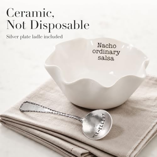 Image of Mud Pie Salsa Ceramic Dip Cup Set, Nacho, White & Silver
