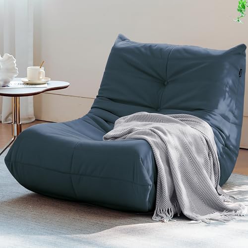 Image of Bean Bag Chair, Fireside Chair Bean Bag Sofa for Adults, Bean Bag Chairs for Teens with High-Resilience Foam, Memory Foam & Non-Slip Base Bean Bag for Living Room, Bedroom, Office (Suede, Dark Blue)